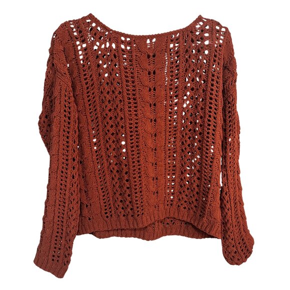 Boho Moon & Madison Women’s Size S Long Sleeve Crochet Knit Rust Red Sweater - Picture 1 of 6